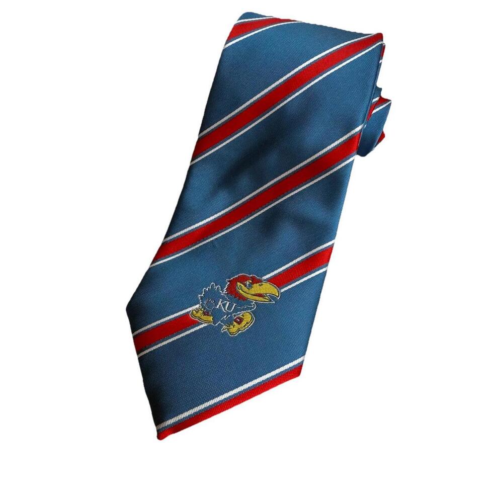 Kansas Jayhawks Men's Necktie College University Logo Striped Blue Neck Tie